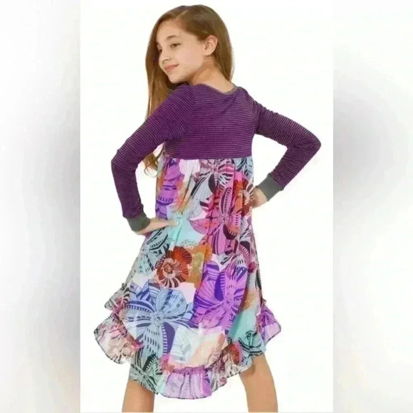 Truly Me Sara Sara Girls Floral Print Long Sleeve Chiffon Hi Low Dress 14 Purple - Picture 6 of 16